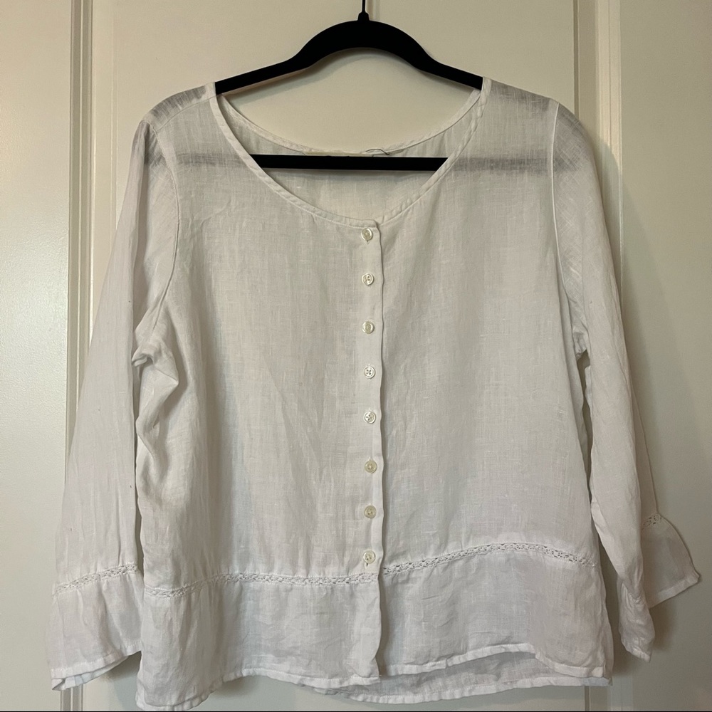 eddie bauer linen button down top - white